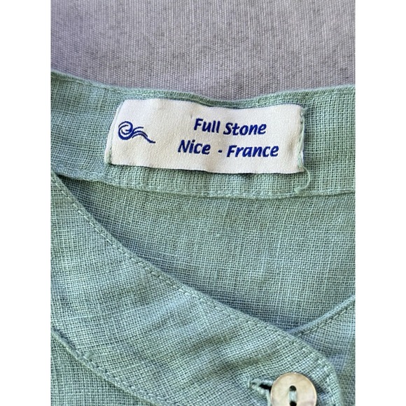 Full Stone Linen Shirt 2XL Green Button Front Italy Made Relaxed Coastal Casual - Picture 4 of 7